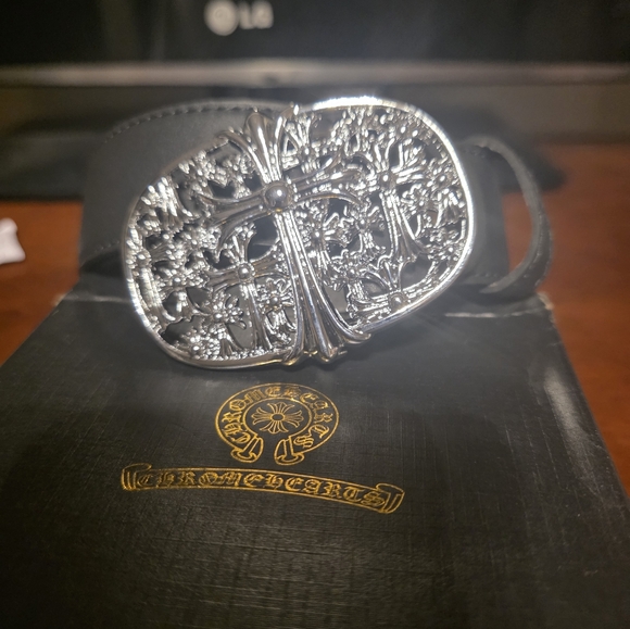Chrome Hearts Black Belt with Ornate Silver Buckle - Picture 3 of 8